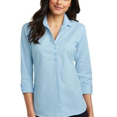 Ladies 3/4 Sleeve Micro Tattersall Easy Care Shirt Thumbnail